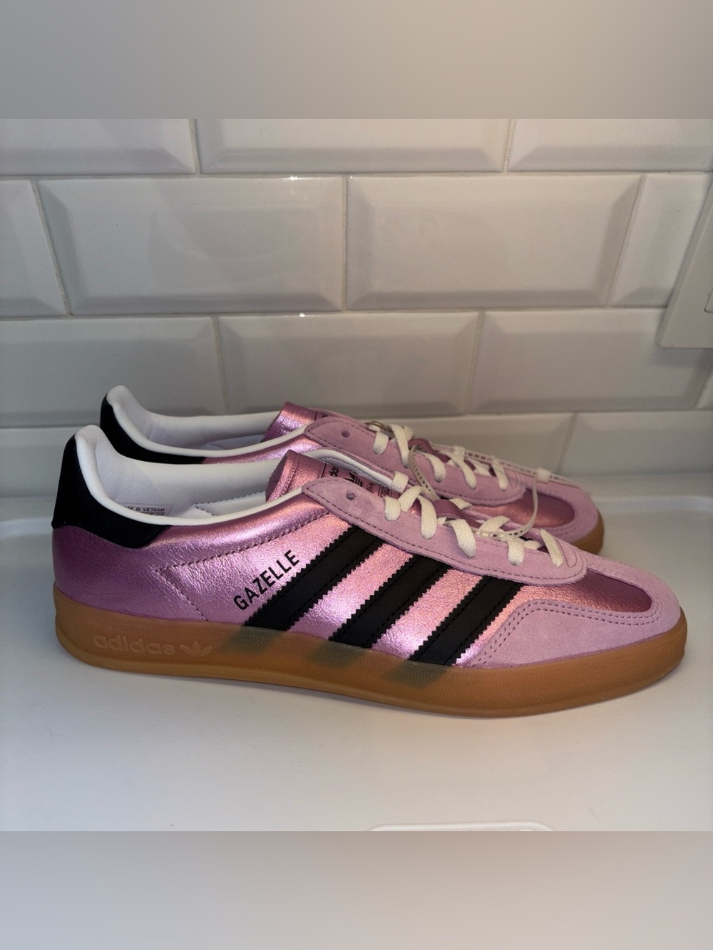 Adidas Gazelle Indoor Sneakers Size 8 Bliss Lilac Core Black colorway NWT